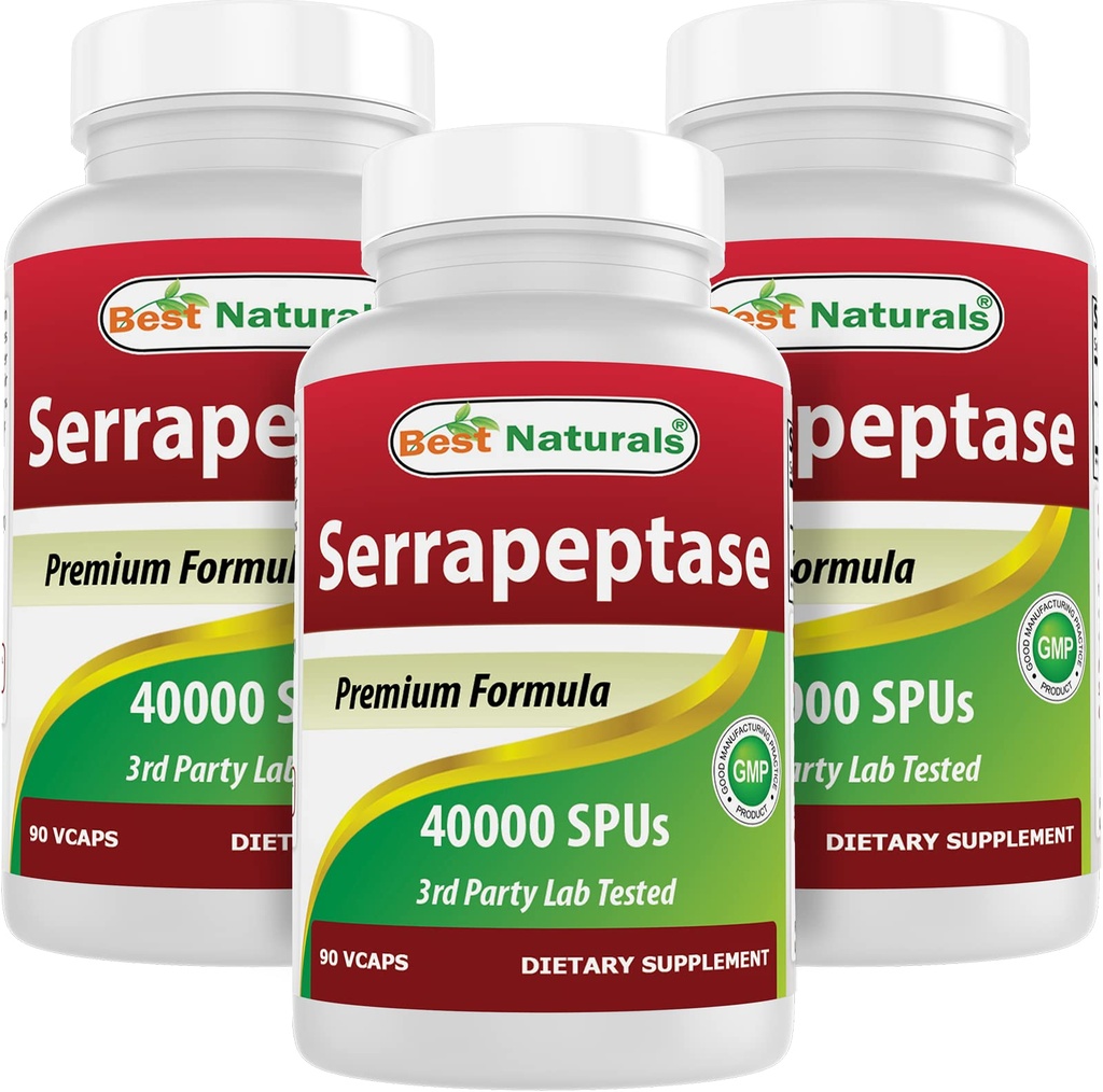 Best Naturals Serrapeptase 40000 SPUs 90 Vcaps (90 Count (Pack of 3))