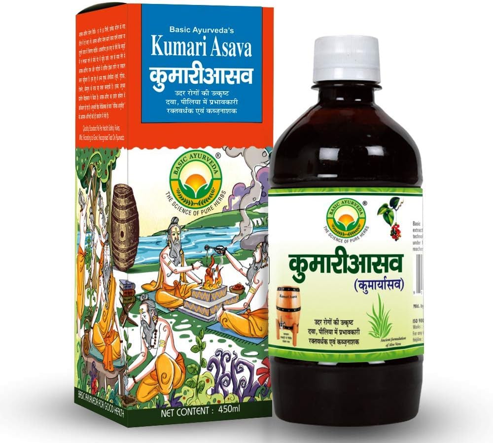 Basic Ayurveda Kumari Asava 450ml Effective in Liver Problems & Improve Digestion | Improve Appetite | Relieves Constipation | Helpful in Piles | Useful in Stomach Related Problem