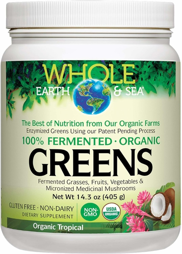 Whole Earth & Sea from Natural Factors, Organic Fermented Greens, Vegan Whole Food Supplement, Tropical, 14.3 Oz