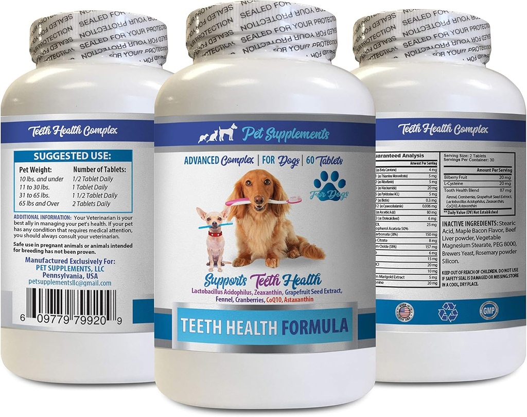 Dog Teeth Enzyme - Dog Teeth Health Formula - Natural Gum Care - REMOVES Plaque Build UP - FRESHENS Breath - Dog Vitamins and Supplements - 1 Bottle (60 Treats)