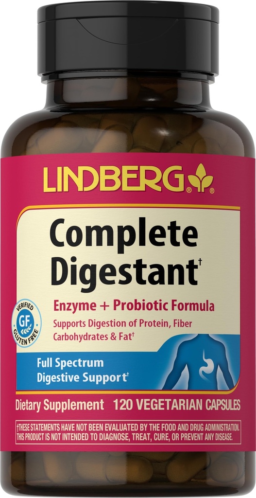 Lindberg Complete Digestant Multi-Enzyme Formula with Pancreatin and Betain Hydrochloride, 120 Capsules