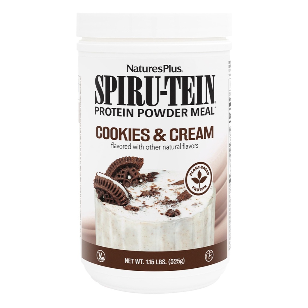 NaturesPlus SPIRU-TEIN, Cookies & Cream - 1.15 lbs - Plant-Based Protein Shake - Non-GMO, Vegetarian, Gluten Free - 15 Servings
