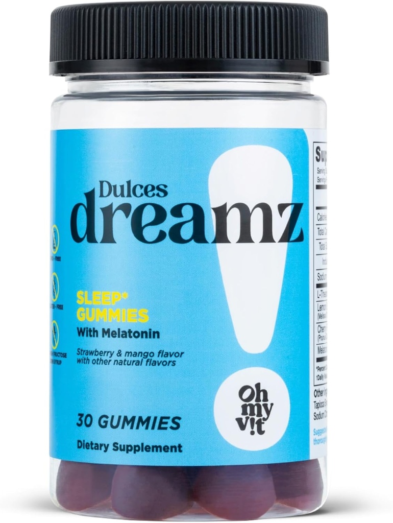 OH MY VIT! Dulces Dreamz 2 mg Melatonin Gummies to Support Normal Sleep with L-Theanine, and Lemon Balm, Fruit Flavor for Adults, 30 Count