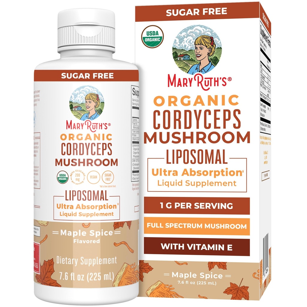 MARYRUTH'S Organics Cordyceps Mushroom Supplement | Ultra Absorption Liposomal | Full Spectrum Mushroom | 200mg Beta-Glucans Per Serving | USDA Organic | Vegan | 7.6 oz | 15 Servings