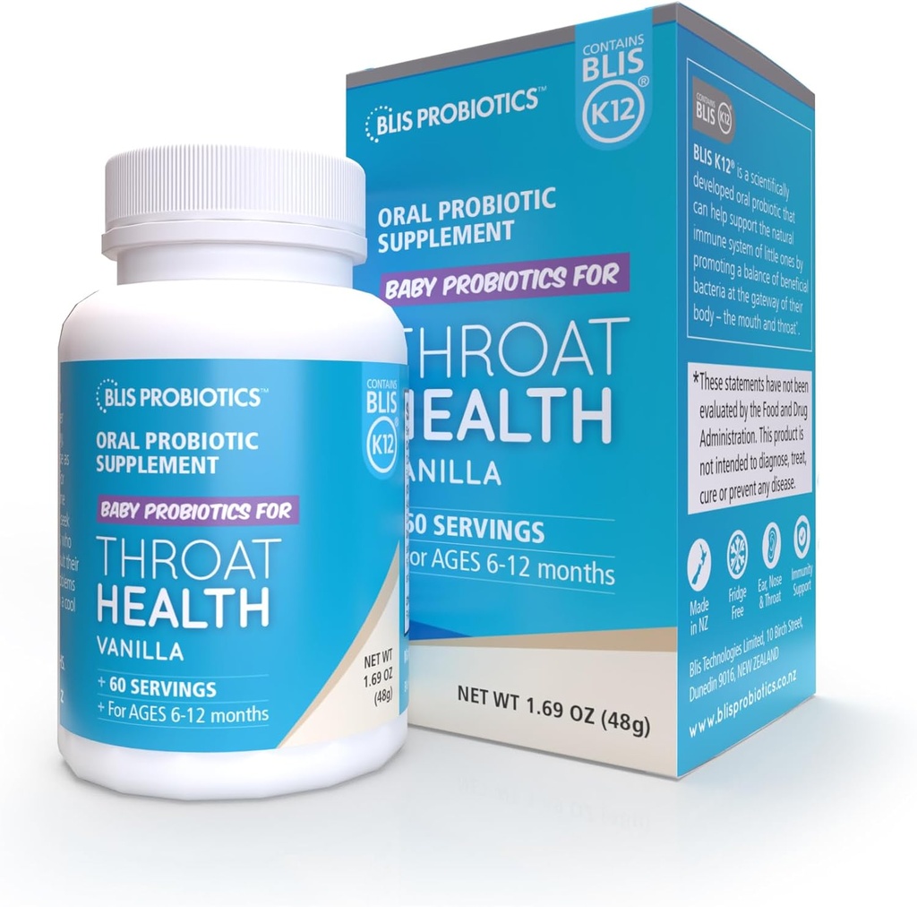 BLIS Baby ThroatHealth Probiotic Powder - K12 Probiotic, Ear, Nose, Throat Immune Support - 60 Doses
