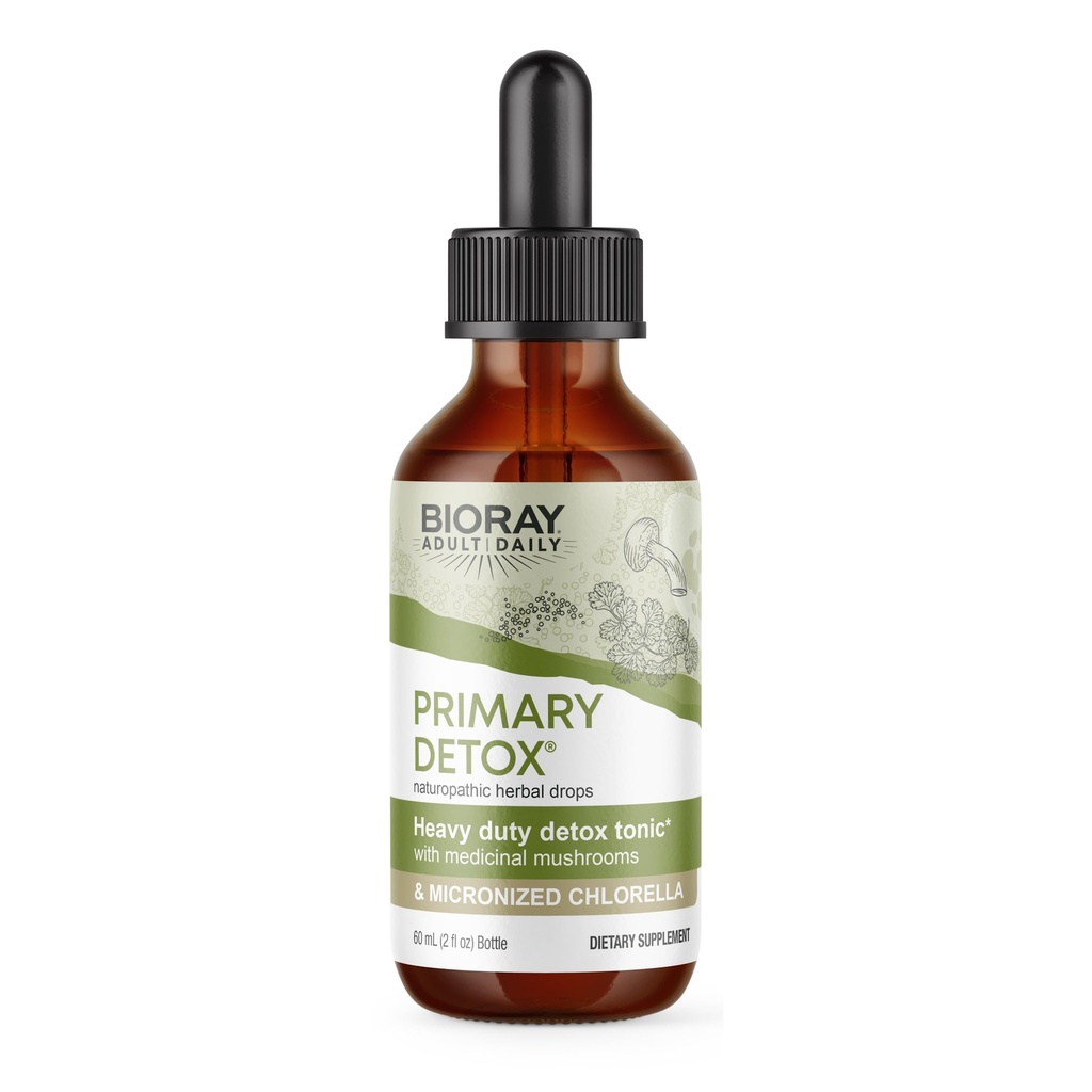 BIORAY Daily Primary Detox - 2 fl oz - with Medicinal Mushrooms & Micronized Chlorella - Organic, Non-GMO, Vegetarian, Gluten Free - Approx. 15 Servings