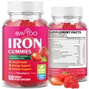 Vegan Iron Gummies for Adults & Kids - with Vitamin C, A, B-Complex, Folate, Zinc, and Biotin - for Blood Building & Energy Support, 60 Gummies