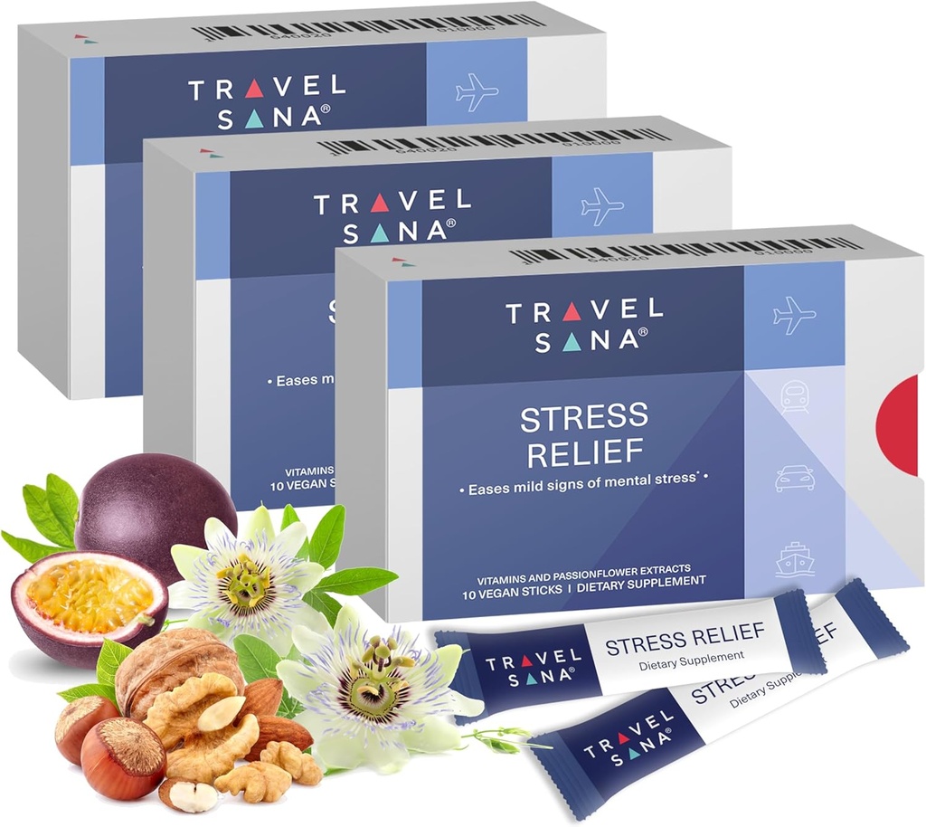 Stress Relief |Passionflower 200mg |Vitamin B6 and B12 |Premium |Natural Supplement |Relieves Stress While Traveling |Fast-Acting | 10 Sticks (Pack of 3)