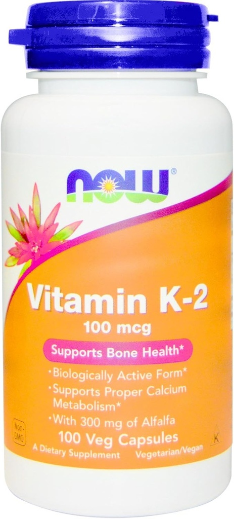 NOW Foods Vitamin K-2,100mcg, 100 caps (Pack of 2)