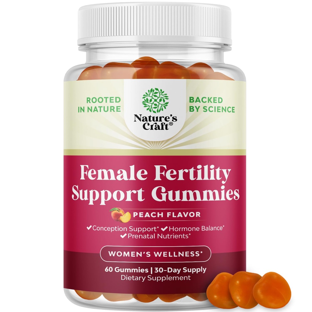 Fertility Gummies for Women Trying to Conceive - Yummy Gummy Fertility Supplement for Women with Myo-Inositol Folic Acid & Vitex Chasteberry - Vegan Non-GMO & Gluten Free - Juicy Peach - 60 Count