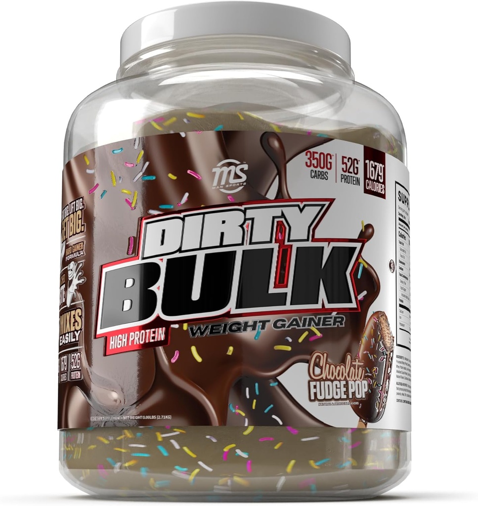 MAN Sports - Dirty Bulk: Chocolate Fudge Pop High Protein Weight Gainer Powder with 52g of Protein