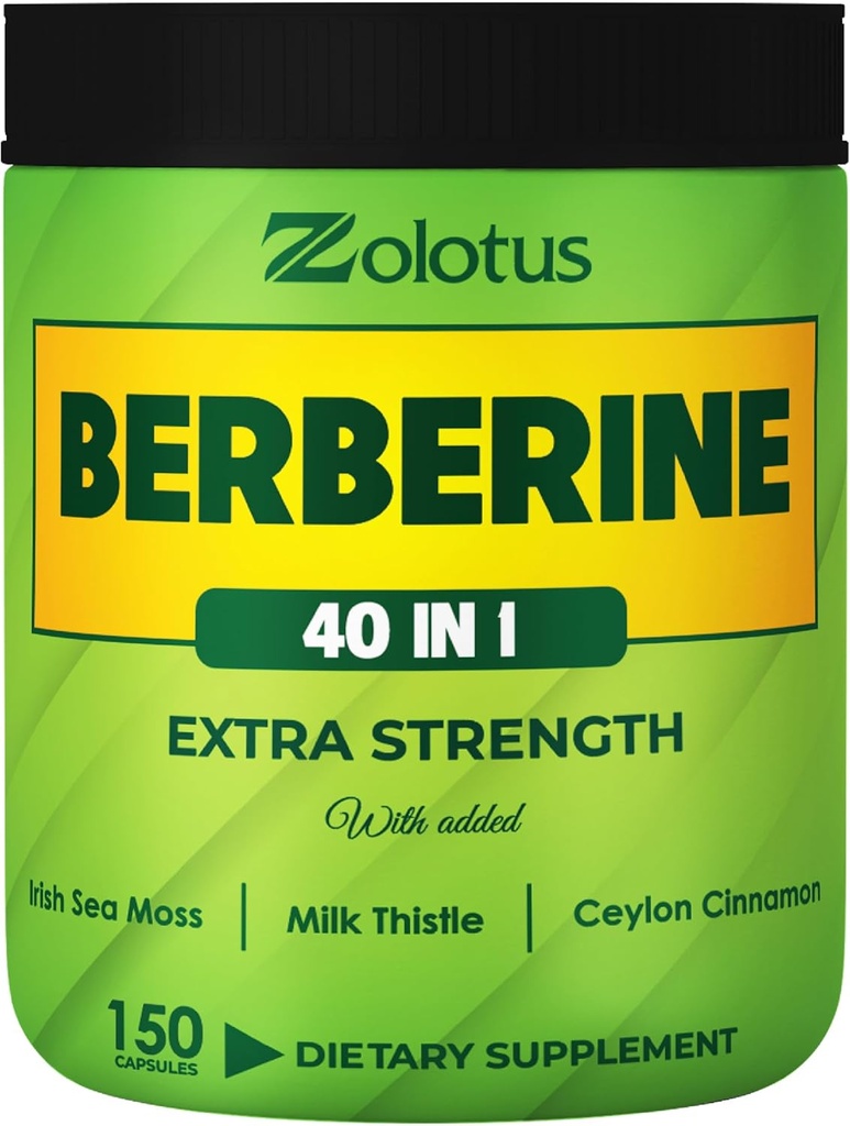 Zolotus Berberine Supplement 40 in 1, with Sea Moss, Cinnamon, Milk Thistle, Apple Cider Vinegar, Quercetin for Digestion, Immune System & Heart Health