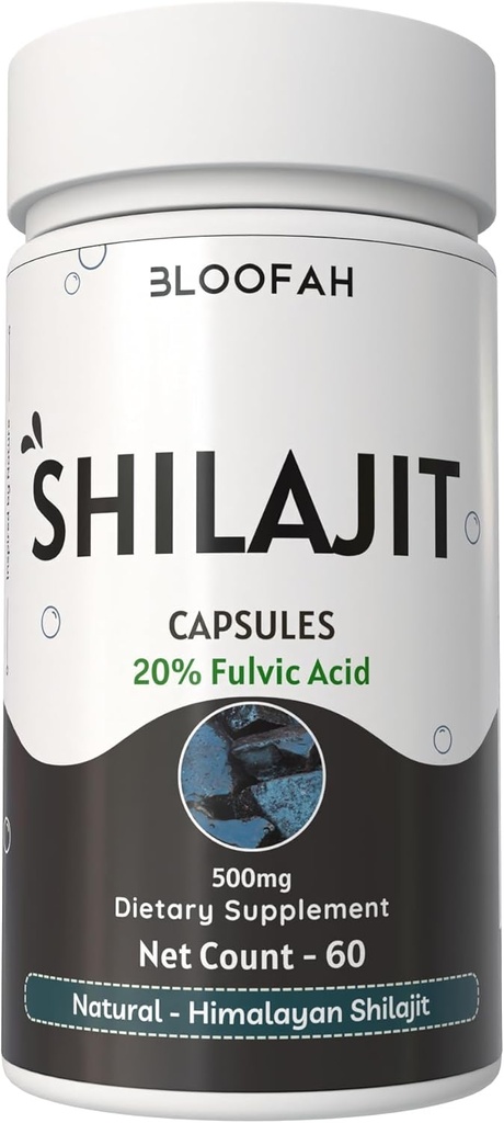 Shilajit Capsules 500mg | 20% Extract Powder | Purified Asphaltum Supplement High-Potency Concentrated Extract | Non-GMO, Gluten-Free | Premium Quality (60 Count (Pack of 1))