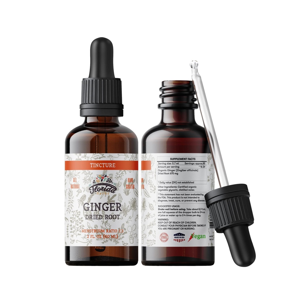 Ginger Tincture, Organic Ginger Extract (Zingiber officinale) Dried Root, Ginger Supplement, Ginger USA
