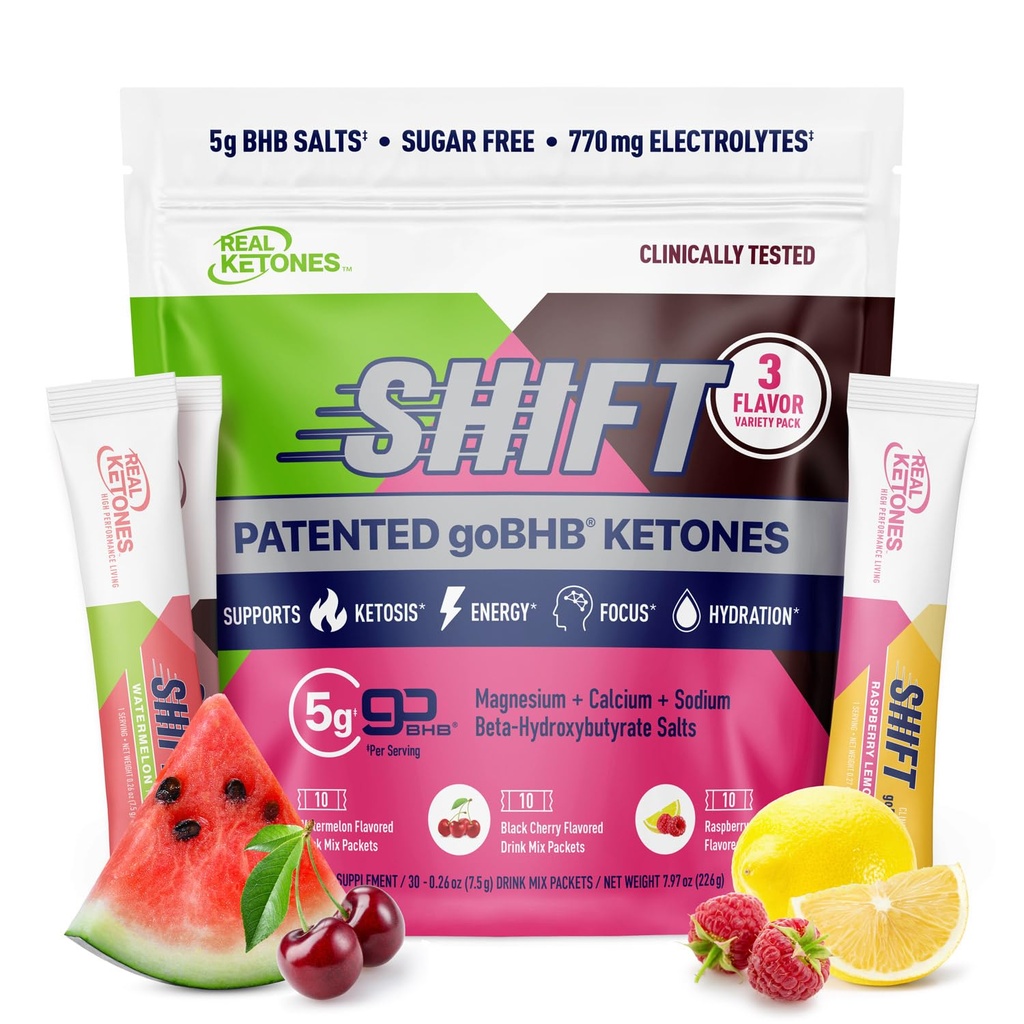 Real Ketones BHB Exogenous Ketones Drink Mix Packets Keto Electrolytes Powder Packets No Sugar with 4 Main Fasting Electrolytes Plus Hydrating Patented Keto BHB - 30 Count Variety Pack