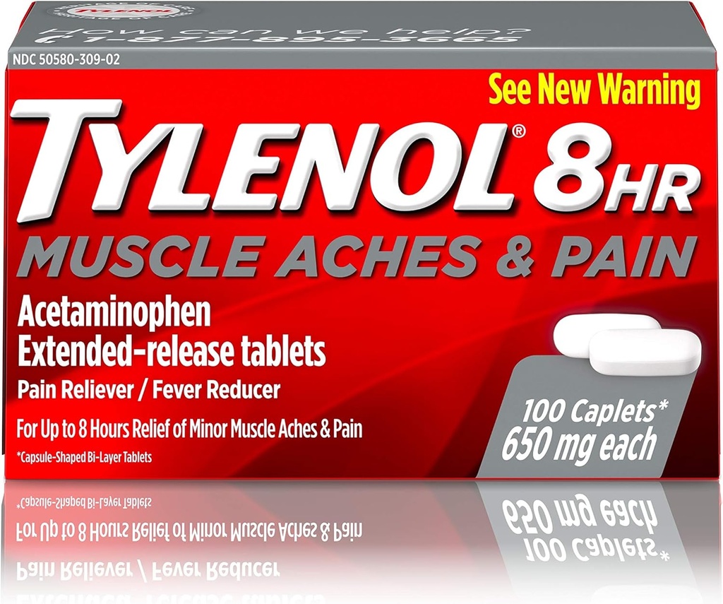 Tylenol 8 Hour Muscle Aches & Pain Acetaminophen Tablets for Muscle & Joint Pain, 100 ct