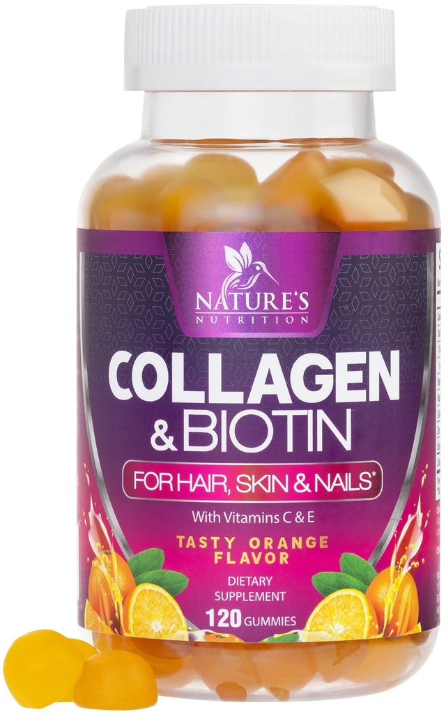 Collagen Gummies - 2500mcg Biotin Per Serving - Complete Collagen Supplement with Hydrolyzed Peptides Type I & III, Biotin, Zinc, & Vitamin C - Hair, Skin, & Nail Support Women & Men - 120 Gummies