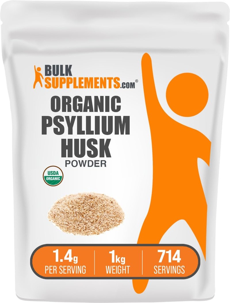BulkSupplements.com Organic Psyllium Husk Powder - Psyllium Husk Powder for Baking, Fiber Supplement - Gluten Free, 1.4g per Serving, 1kg (2.2 lbs) (Pack of 1)