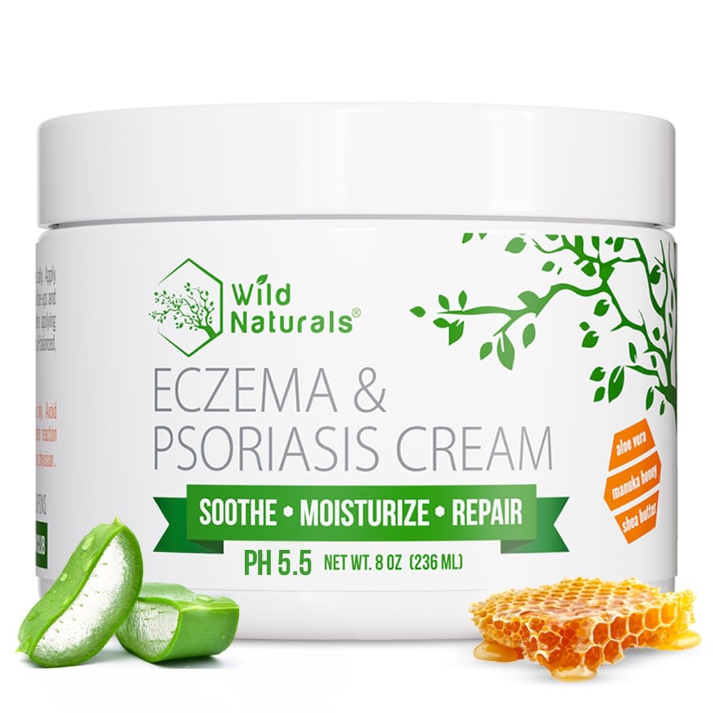 Wild Naturals Eczema & Psoriasis Cream for Dry, Itchy Skin – Eczema Relief for Adults & Kids – Moisturizing Psoriasis Cream with Manuka Honey - Hydrating Honey Lotion for Hands and Face