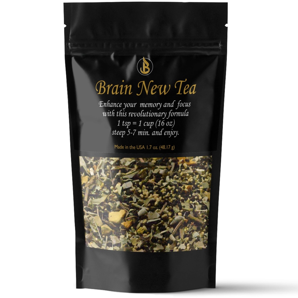Brain New Tea - Mental Clarity, Supplements for Memory & Focus Boost, Nootropic, Brain Fog Relief with Bacopa, Yerba Mate, Rhodiola Rosea, Gingko Biloba, Gotu Kola, Reishi.