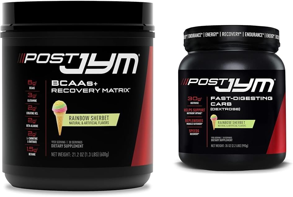 Post JYM Active Matrix Post-Workout BCAAs, Glutamine, Creatine HCL & More Rainbow Sherbet + Fast-Digesting Dextrose Carbs, 30 Servings
