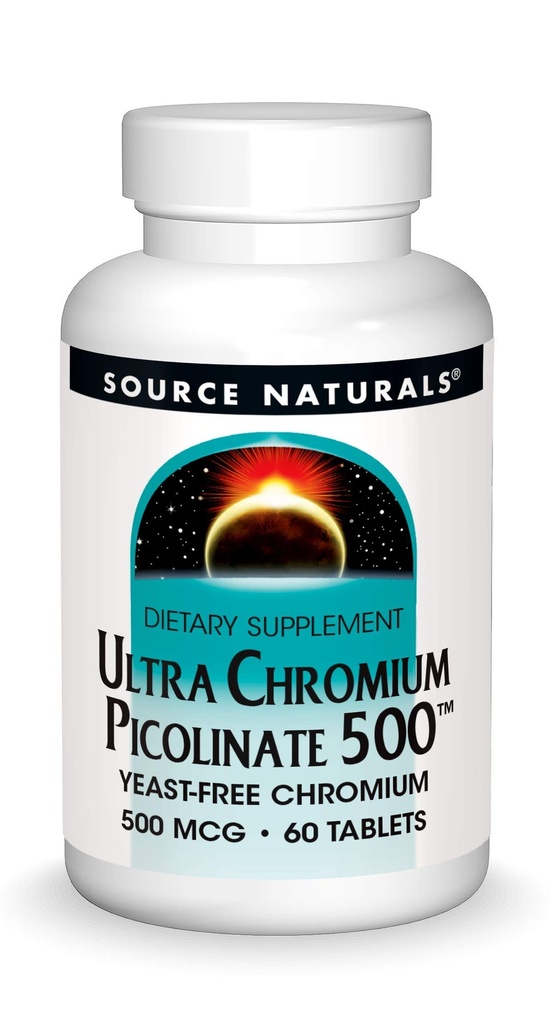 Source Naturals Ultra Chromium Picolinate, 500 mcg - 60 Vegetarian Tablets | Yeast Free Chromium*
