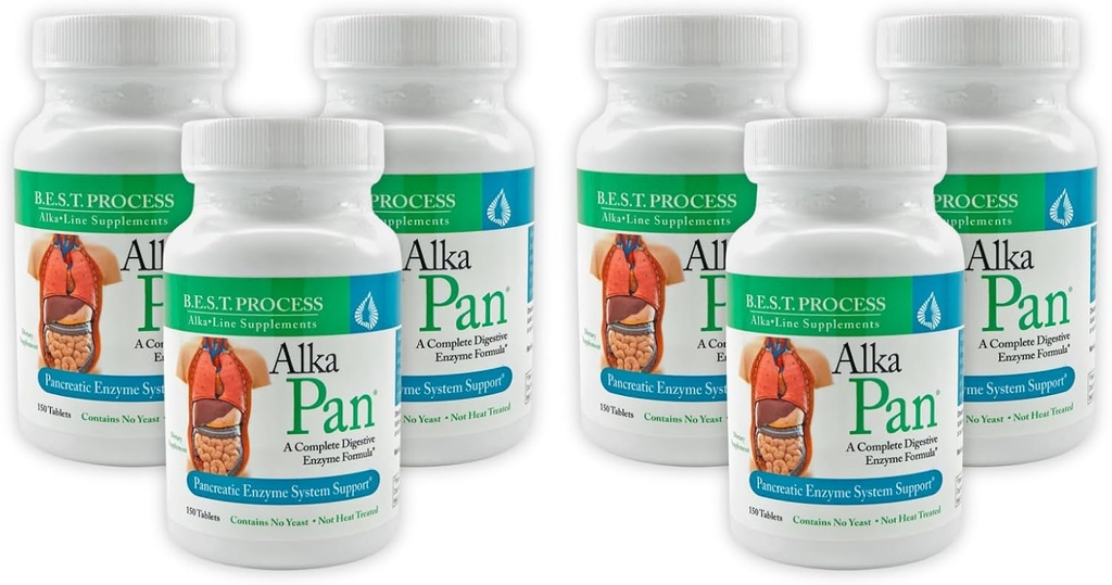 Alka•Pan (6 Pack) Best Process Alkaline — Natural Digestive Supplement — Pancreatic Enzymes with Antioxidant-Rich Superfoods & Digestive Herbs