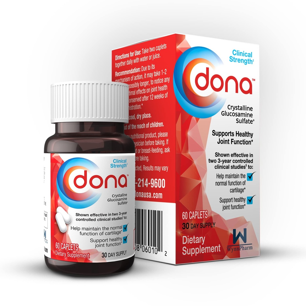 Dona Crystalline Glucosamine Sulfate, 1500 Mg, Joint Supplement Pills for Knee Comfort & Joint Health Support, 1500 Mg, 60 Count