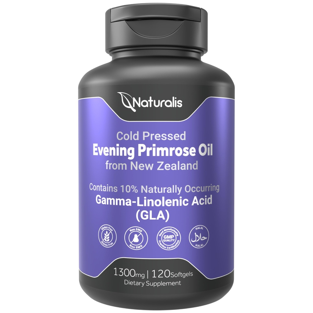 Naturalis Evening Primrose Oil (1300mg) | Natural from New Zealand | Non-GMO, Soy & Gluten Free, Zero Filler | 120 Softgels