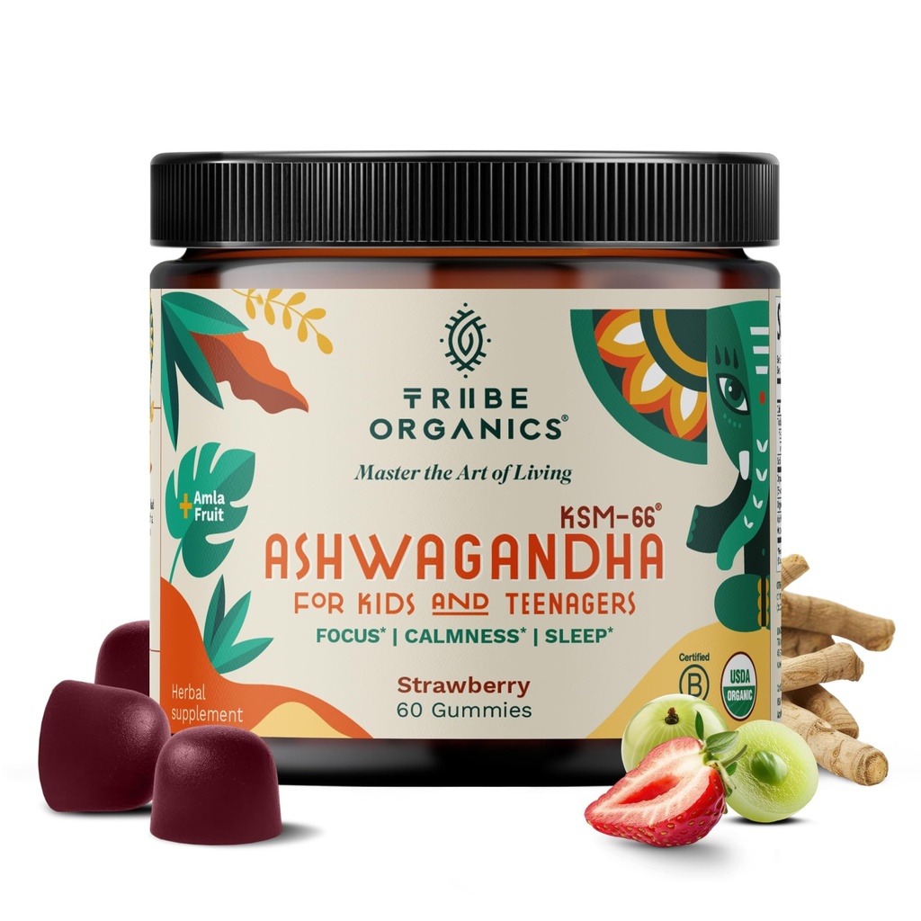 Ashwagandha KSM-66 Gummies for Kids & Teens - Pure Organic Root Extract Ayurvedic Supplement Gummy - Focus Mood Support Increase Energy Strength 600mg of Natural KSM66 for Superior Absorption