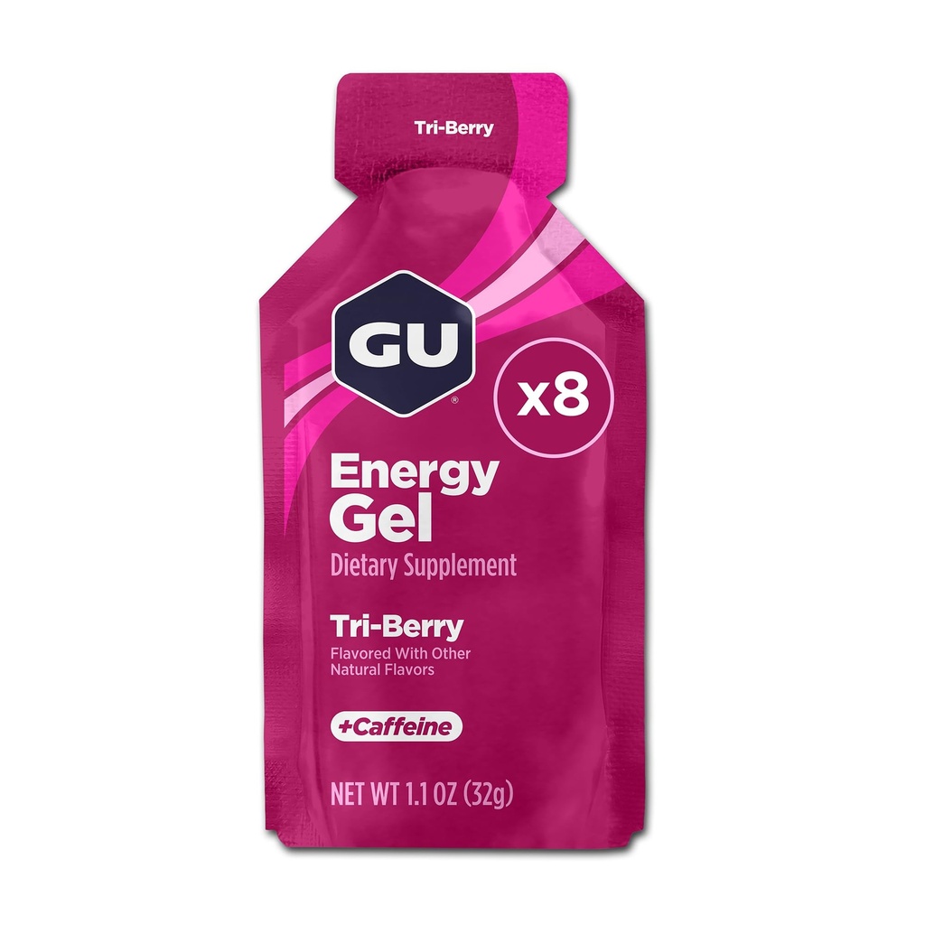 GU Energy Original Sports Nutrition Energy Gel, Vegan, Gluten-Free, Kosher, and Dairy-Free On-the-Go Energy for Any Workout, 8-Count, Tri-Berry