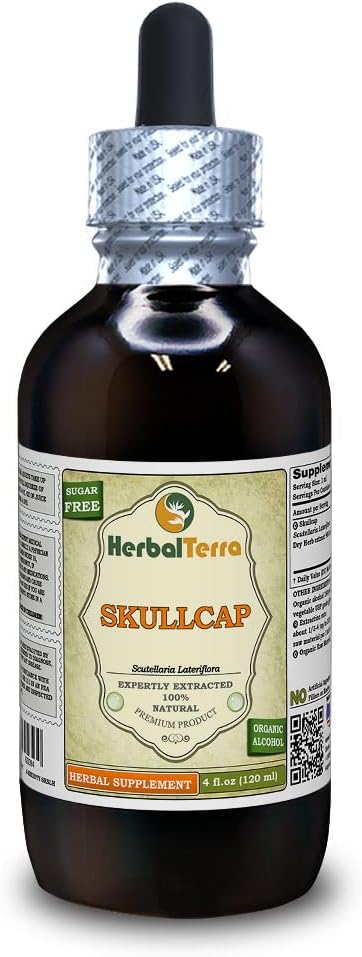 Skullcap (Scutellaria Lateriflora) Tincture, Organic Dried Herb Liquid Extract (Brand Name: HerbalTerra, Proudly Made in USA) 4 fl.oz (120 ml)