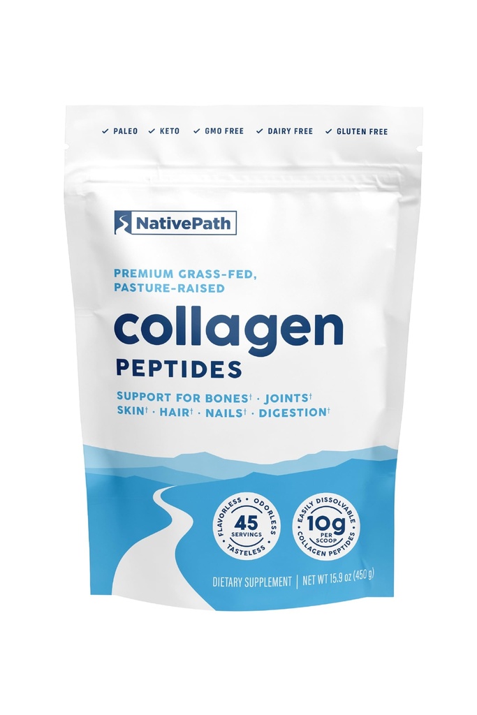 NativePath Collagen Peptides Protein - Hydrolyzed Type 1 & 3 Collagen Powder for Skin, Hair, Nails - 15.9 oz (45 Servings)
