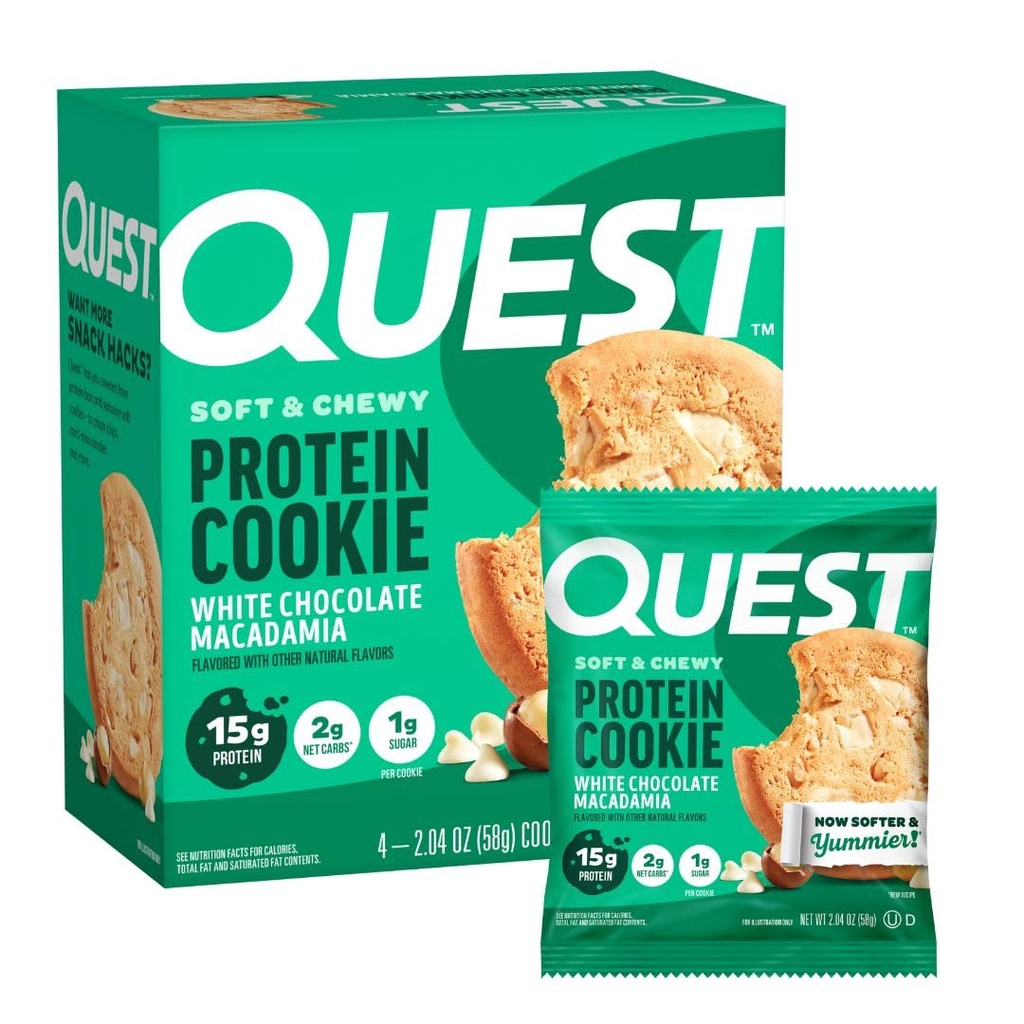 Quest Nutrition White Chocolate Macadamia Protein Cookie, 15g Protein, 1g Sugar, 2g Net Carbs, Keto Friendly, High Protein, Low Carb; 4 Count