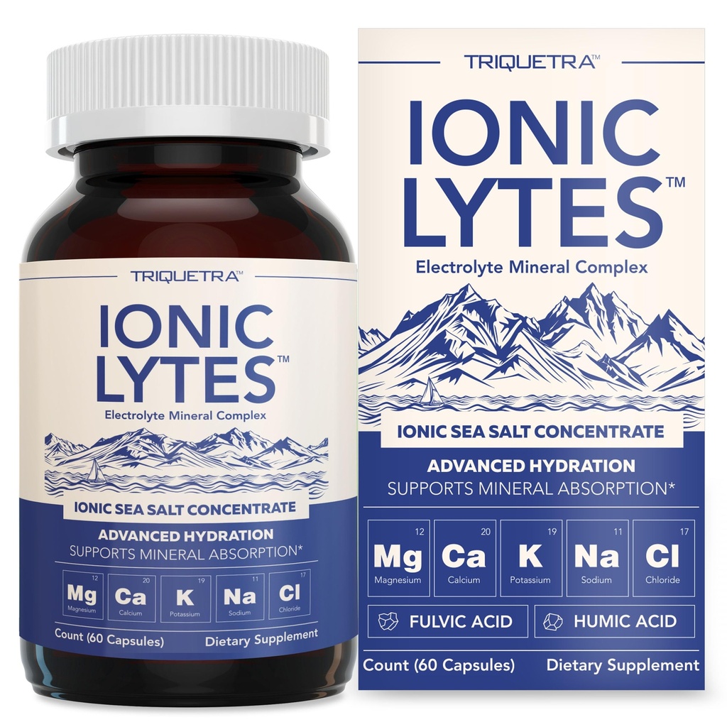 Ionic Lytes™ Electrolyte Mineral Complex with Ionic Sea Salt, Fulvic & Humic Acid - Supports Hydration, Electrolyte & Mineral Balance & Muscle Function (60 Capsules) - Soy-Free, Gluten-Free, cGMP