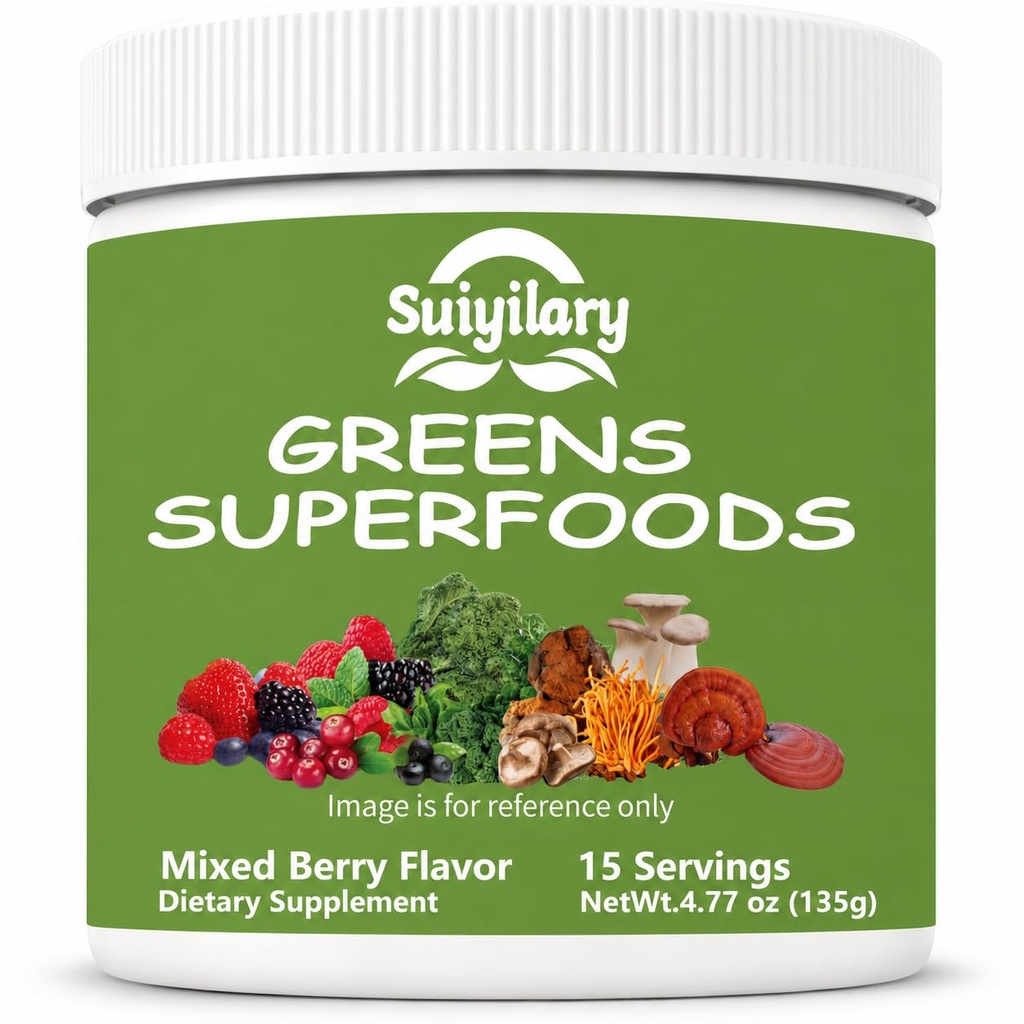 Suiyilary Greens Superfoods Powder for Digestive Health, Sugar Free Super Greens Powder, Spirulina, Chlorella for Bloating & Gut Support, Daily Support for Women, Mixd Berry (15 Servings)