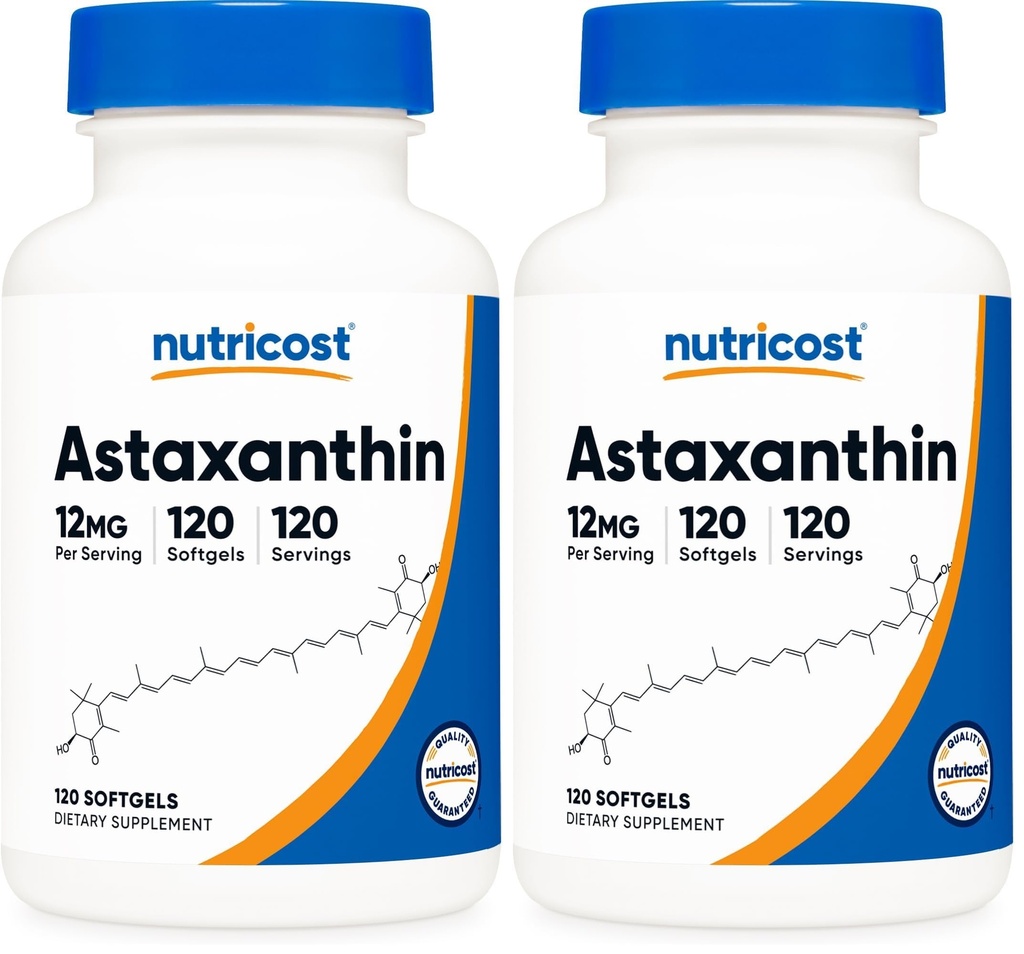 Nutricost Astaxanthin 12mg, Non-GMO and Gluten Free, 120 Softgels (4 Month Supply) (Pack of 2)
