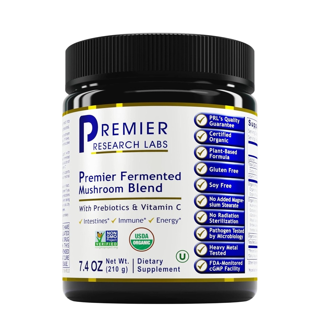 Premier Research Labs Premier Fermented Mushroom Blend - Reishi Mushroom Powder, Mushroom Extract for Drinks, Coffee, Mushroom Complex with Turkey Tail, Cordyceps for Immune & Gut Health - 7.4 oz