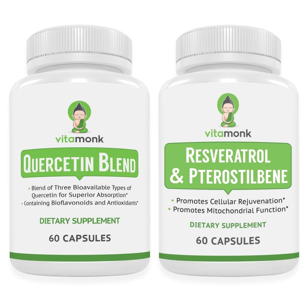 VitaMonk Quercetin & Resveratrol with Pterostilbene - Immune, Antioxidant & Healthy Aging Support - Quercetin 500mg, Bromelain, Trans-Resveratrol