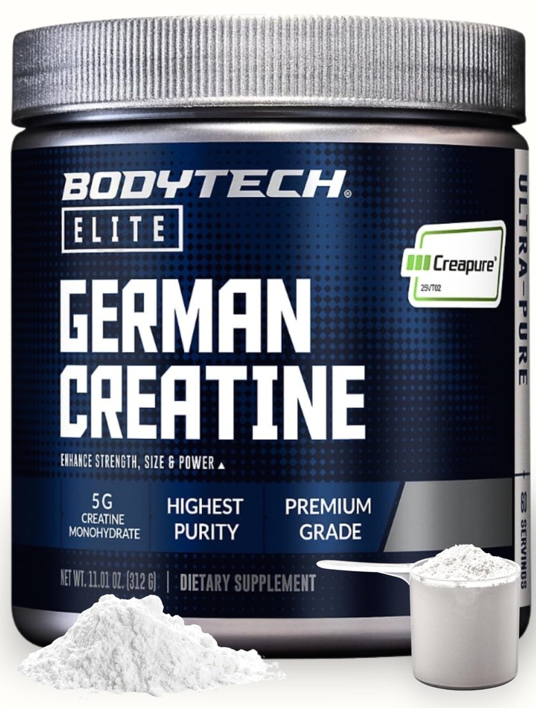 BodyTech Elite German Creatine with Creapure®, Creatine Monohydrate Powder for Strength, Size & Power, 5g per Serving, Unflavored, Gluten Free, 11.01 oz, 60 Servings