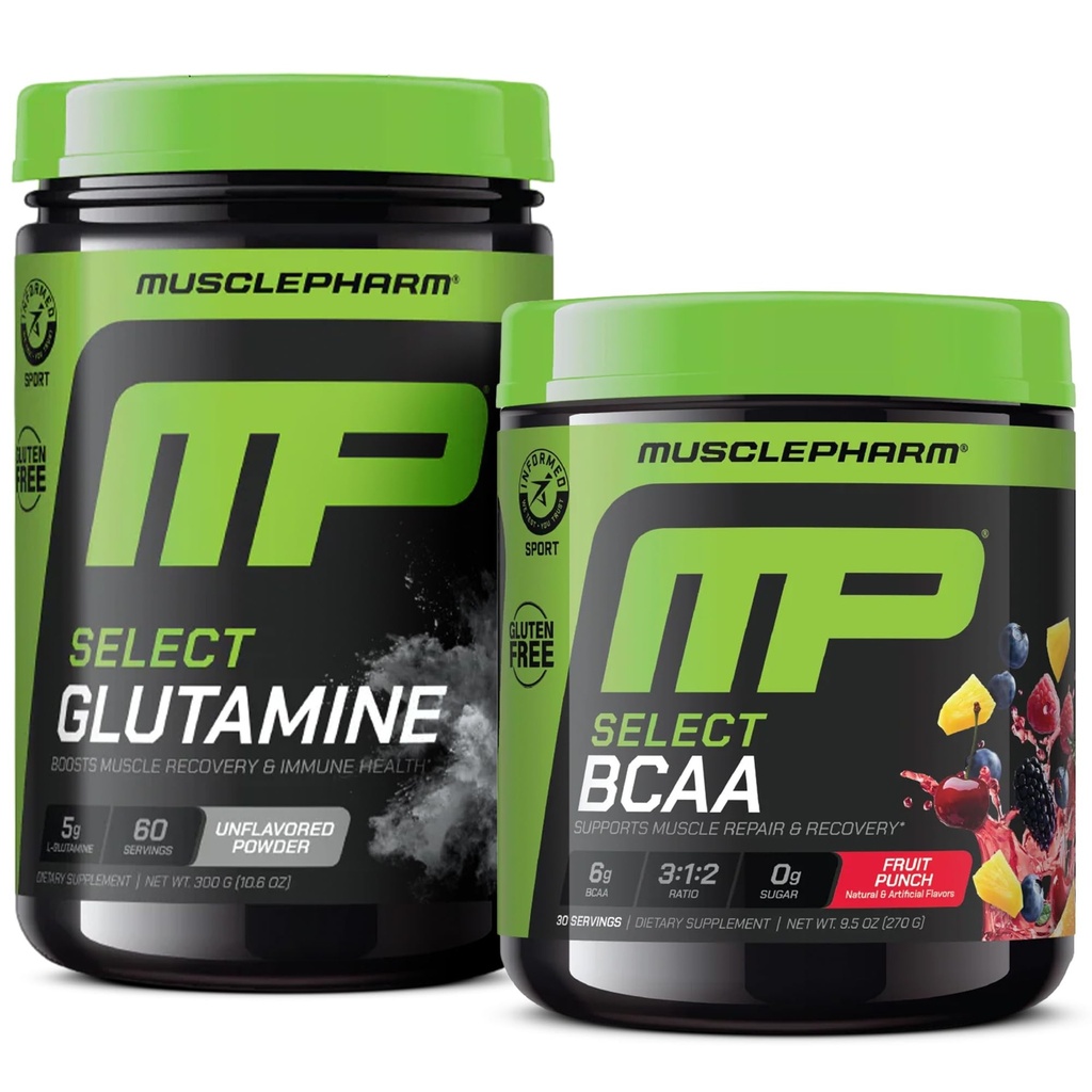 MusclePharm Essentials BCAA Powder, Fruit Punch Flavor & L-Glutamine Powder Supplement for Post Workout, Muscle Recovery & Energy