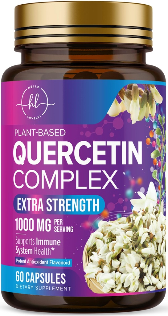 Quercetin Dihydrate 1000mg per Serving - Premium Plant-Based Bioflavonoids - Extra Strength Antioxidant Immune & Respiratory Health Support - High Absorption Quercetin Dihydrate - 60 Veggie Capsules