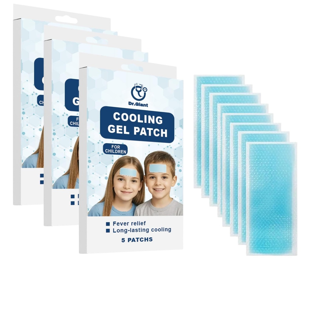 Dr.Giant Soft Gel Sheets, Cooling Relief from Fever and Discomfort for Kids, 5 Count Per Box- Pack of 3