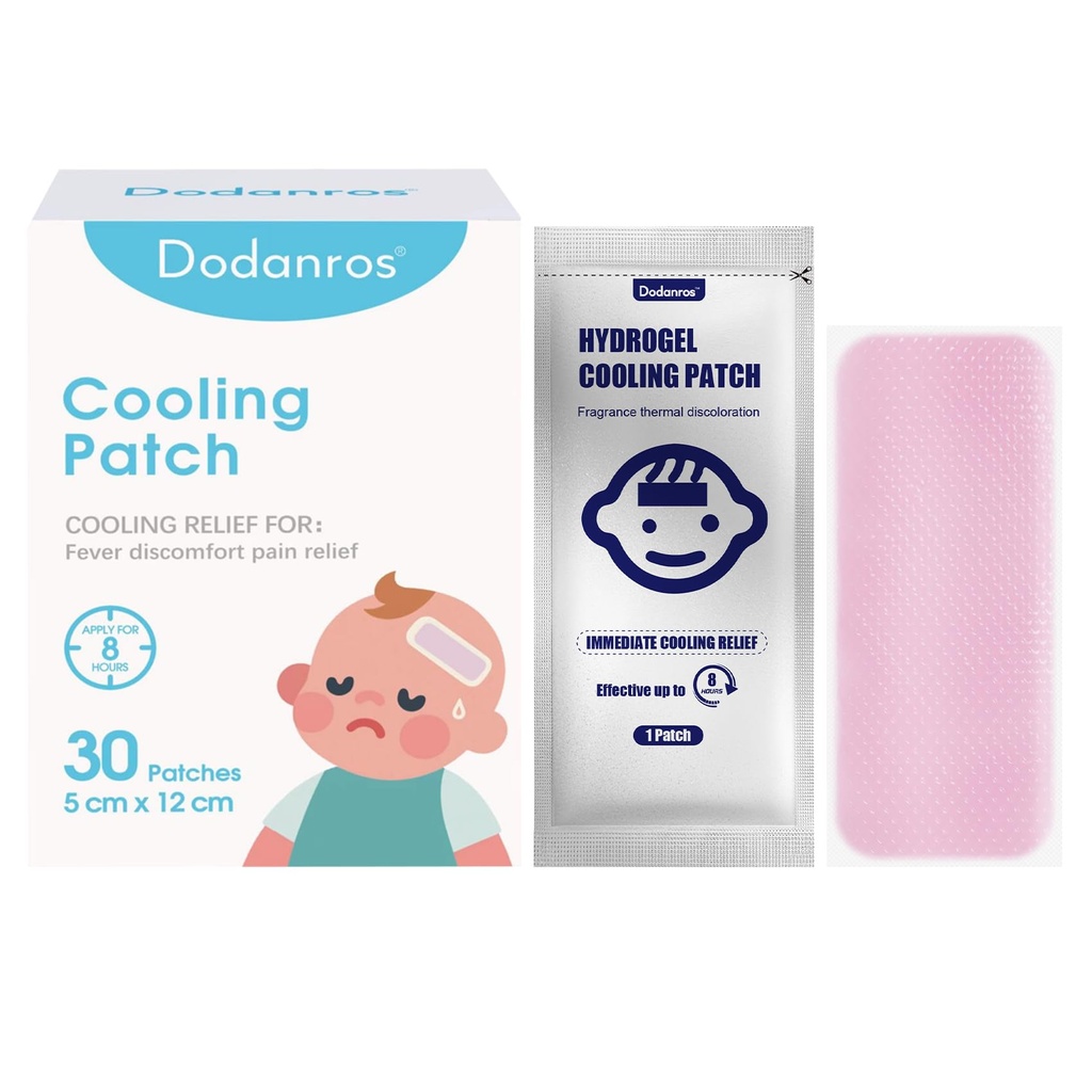 Dodanros 30 Sheets hydrogel Fever Patches for Kids & Adults Fever Discomfort & Pain Relief, Cooling Relief Fever Reducer（12 * 5cm）