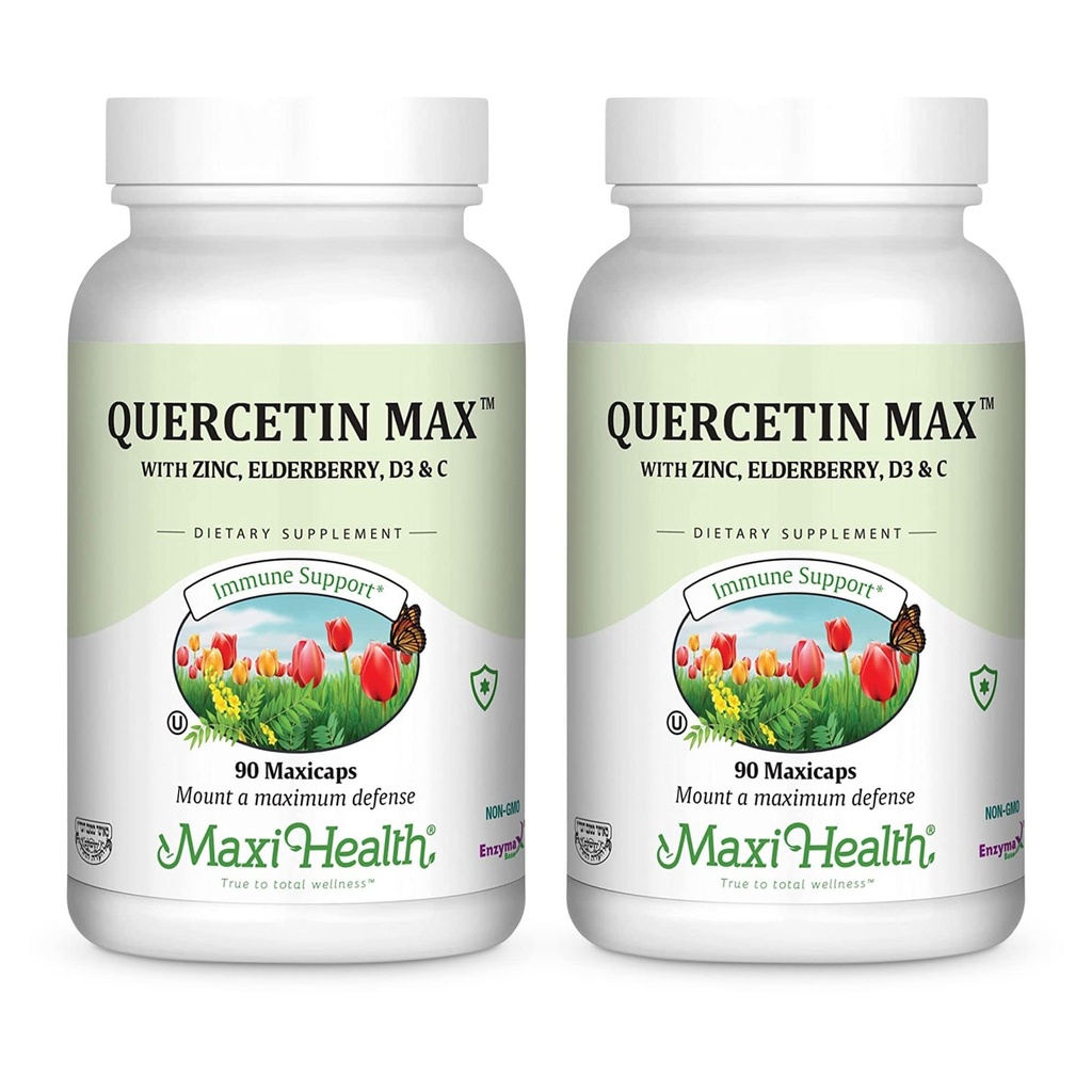 Maxi Health Quercetin 500mg Capsules – Zinc Supplements for Women and Men – Non-GMO, Kosher, and Gluten-Free Quercetin with Elderberry Vitamin C and Zinc (90 Veg Capsules) (90 Count (Pack of 2))