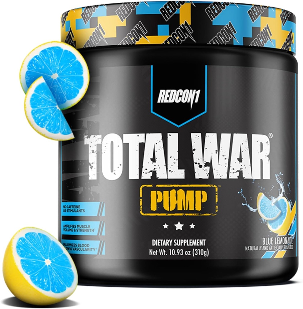 REDCON1 Non Stim & Caffeine Free Pre Workout Powder for Women & Men - Total War Pump - with L-Citrulline, Beta Alanine & More - Workout at Any Time of Day - Blue Lemonade (10.93 oz)