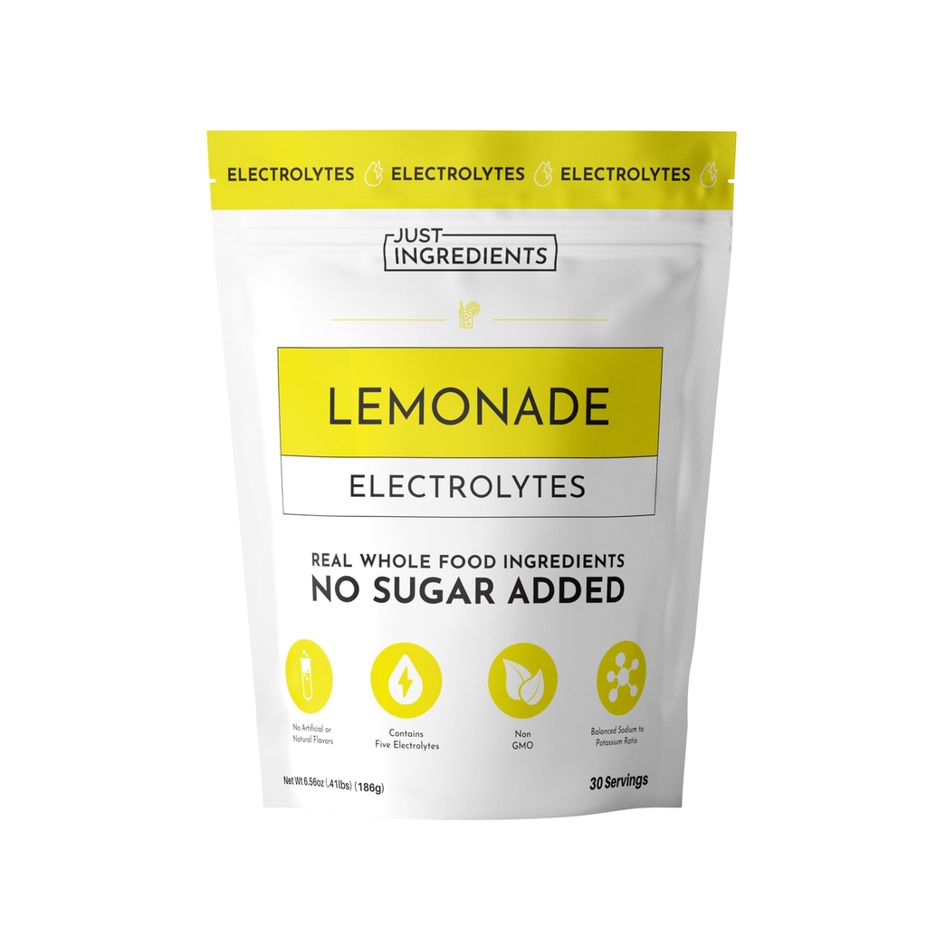 JUST INGREDIENTS Lemonade Electrolytes Drink Mix - Coconut Water, Sea Salt, Trace Minerals - 30 Servings