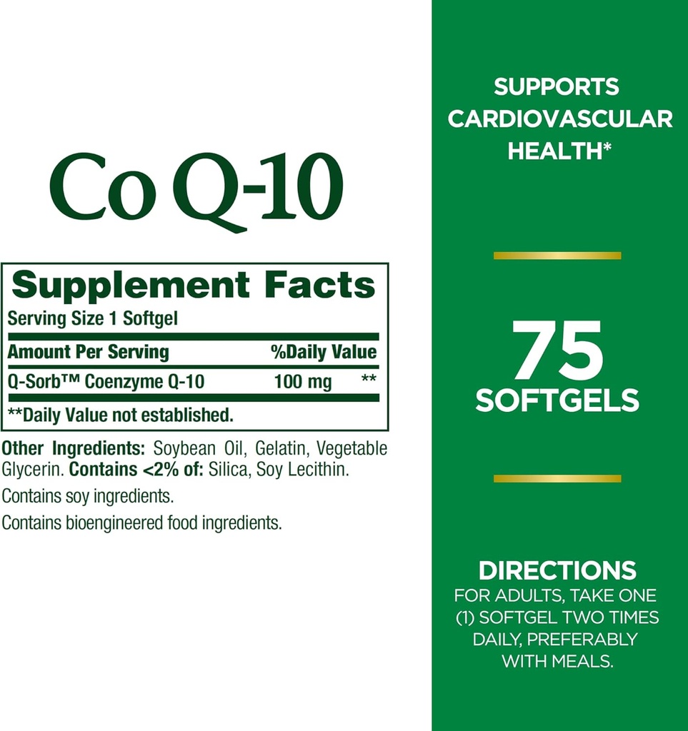 Nature's Bounty CoQ10, Supports Heart Health, Dietary Supplement, 100mg, 75 Softgels (Pack of 2)