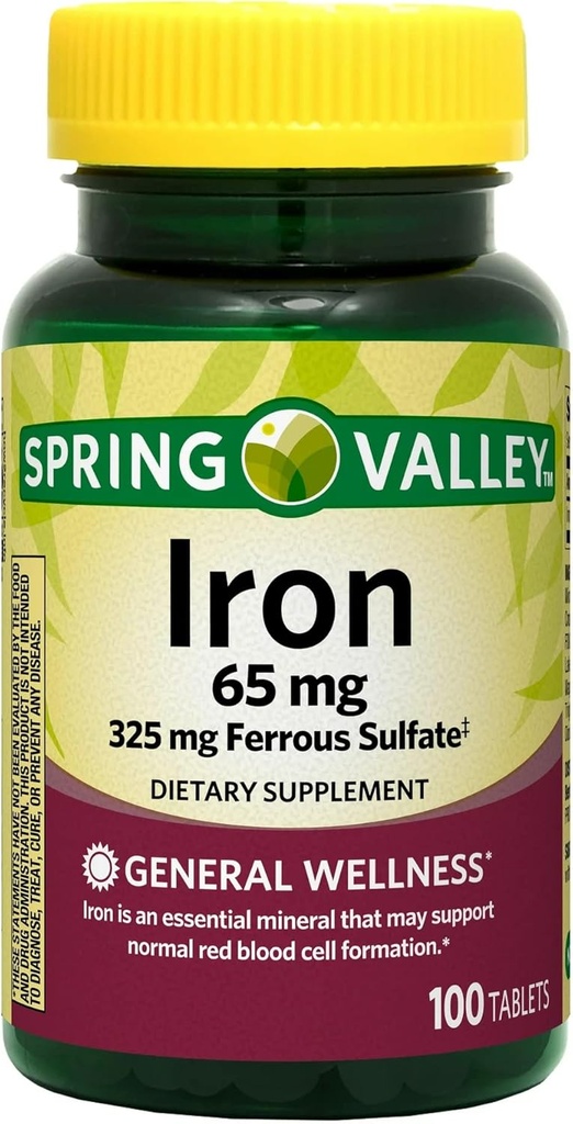 Spring Valley - Iron 65 mg, 100 Tablets