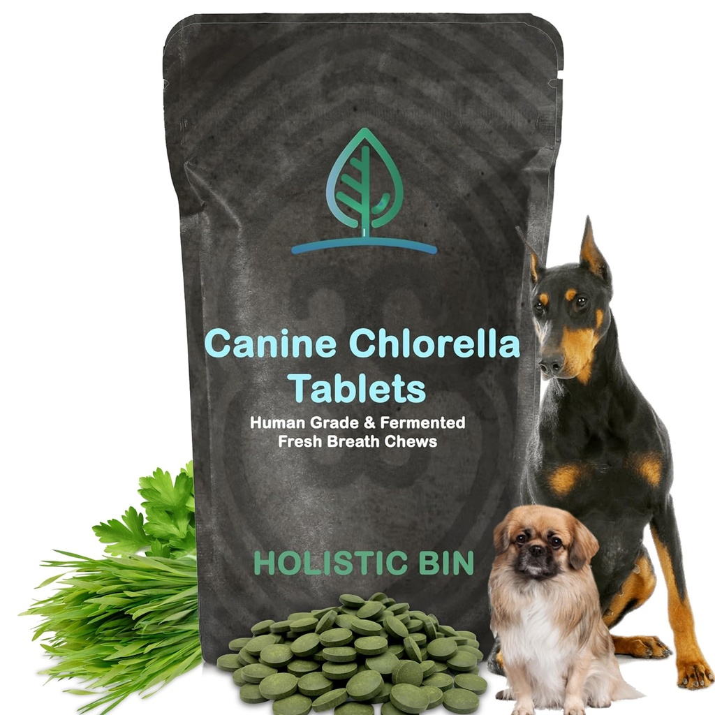 Holistic Bin Canine Fermented Chlorella Tablets | Plant-Based Supplements for Pets | Nutrient-Rich Dog Meal Toppers | Breath Freshener Treats Packed with Chlorophyll | Chlorella Tablets (100 Pieces)